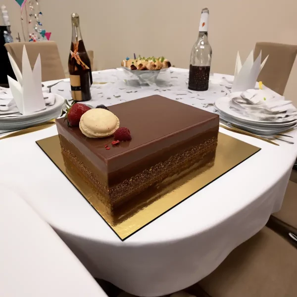A Passion Mousse Cake, a specialty of Pierre and Michel Bakery in Somerville, Ridgewood, Upper Saddle River, and Elmwood Park, NJ