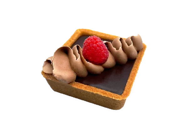Decadent French tart chocolate with a vanilla eclair twist - a crisp chocolate pastry crust filled with luscious vanilla cream and topped with a rich chocolate ganache. Pierre and Michel your authentic French bakery