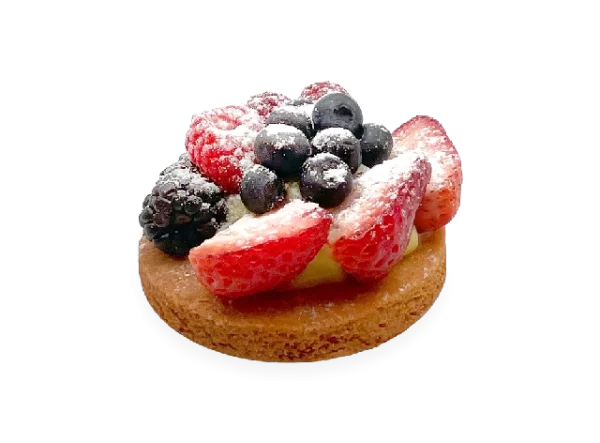 Delicious French tart with a buttery pastry crust, filled with a medley of fresh berries and garnished with a dusting of powdered sugar. Pierre and Michel your authentic French bakery