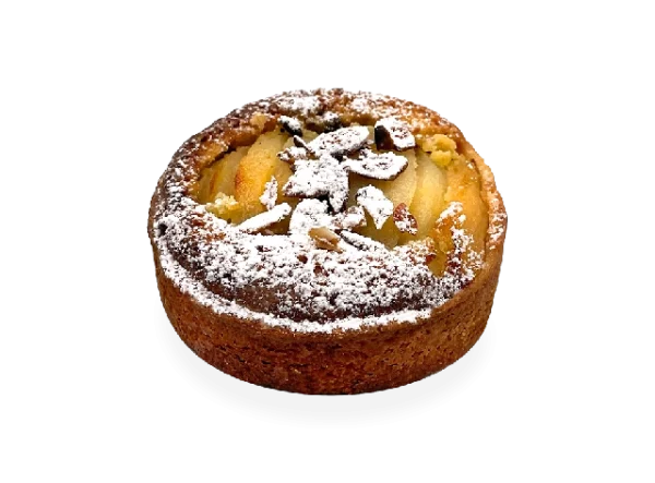 Delicious French tart with a buttery crust, filled with tender pear slices, and garnished with a sprinkle of cinnamon. Pierre and Michel your authentic French bakery