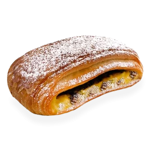 Image of a single serving of French pain suisse. Pierre and Michel your authentic French bakery