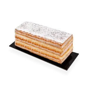 Image of a single serving of French mille-feuille pastry. Pierre and Michel your authentic French bakery