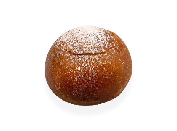 Delectable Tropezienne pastry - a golden brioche bun split in half, filled with luscious cream, and topped with a tantalizing sprinkle of powdered sugar. Pierre and Michel your authentic French bakery
