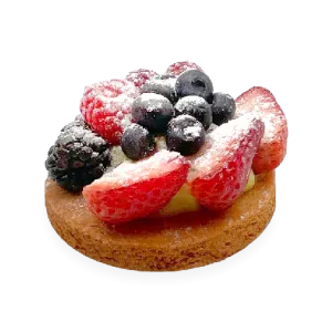 Delicious French tart with a buttery pastry crust, filled with a medley of fresh berries and garnished with a dusting of powdered sugar. Pierre and Michel your authentic French bakery