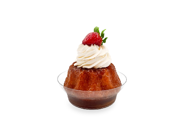 Image of a single serving of French baba au rhum dessert. Pierre and Michel your authentic French bakery