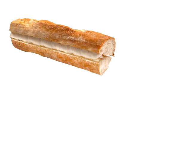 Image of a French sandwich with baguette, butter, and brie.