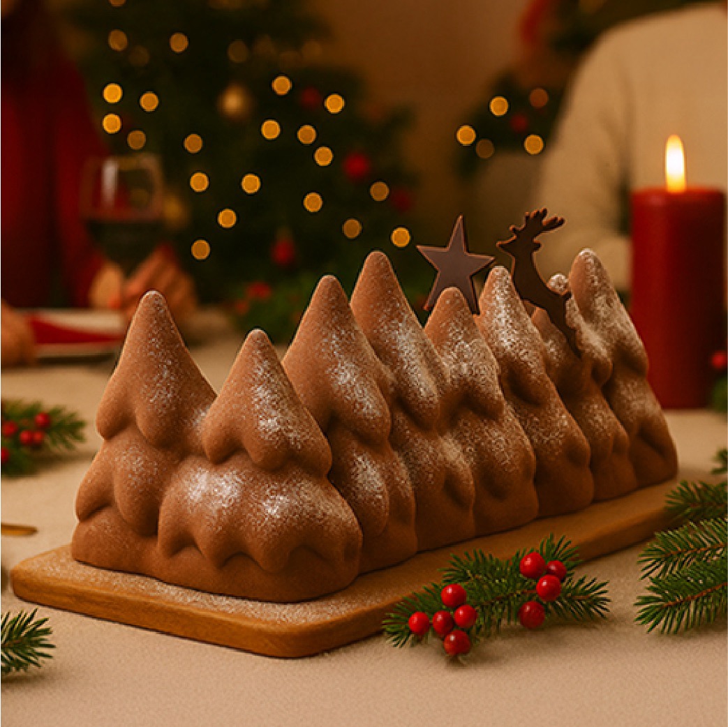 Fresh handmade Christmas Cake Yule Log from Pierre & Michel French Bakery in New Jersey, made with premium ingredients and available for pickup in Ridgewood, Upper Saddle River, Elmwood Park, and Somerville.