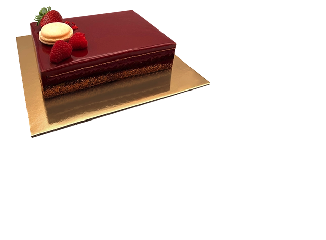 A sophisticated Bordeauxlait Mousse Birthday Cake, a culinary marvel from Pierre and Michel's Authentic French Bakery.