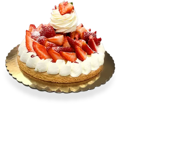 An enchanting image of a Strawberry Tart meticulously crafted by Pierre and Michel Authentic French Bakery, featuring fresh strawberries, velvety Chantilly cream, and a golden-brown pastry crust.